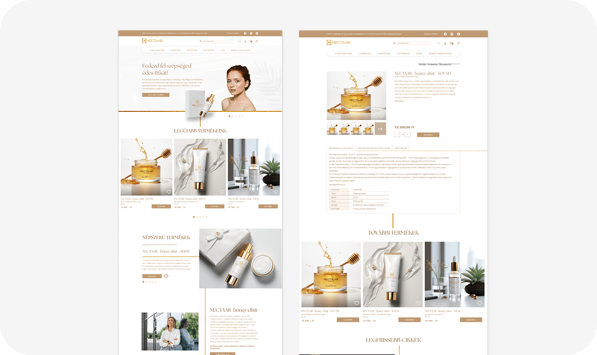 Nectaar webshop képernyőterv